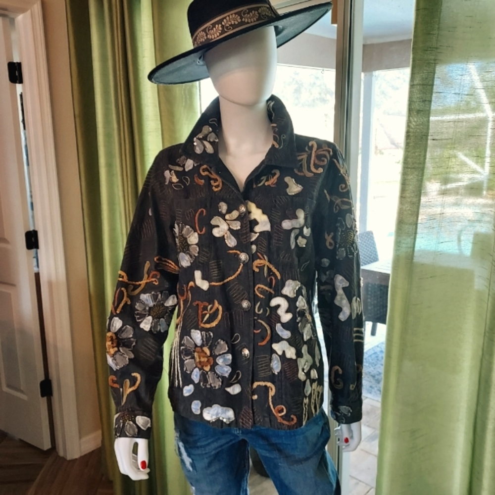 Alex Kim: Ladies Demin Blazer with a Raglan Embroidered/ Beaded Design.